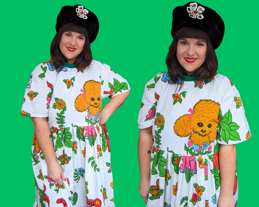 Robe t-shirt vintage des années 80, faite à la main et recyclée, avec motif animalier groovy, taille S à XL.