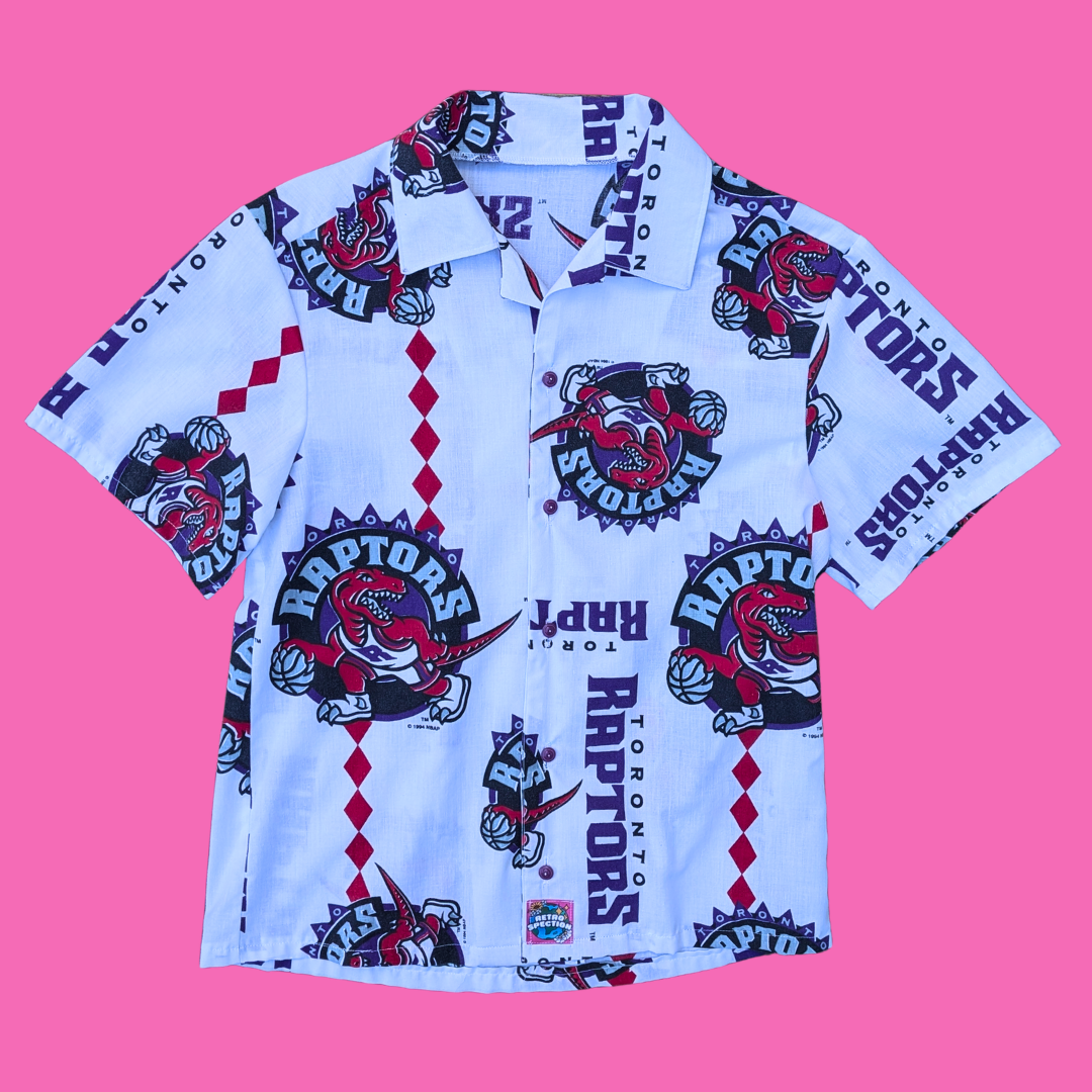 Handmade, Upcycled Toronto Raptors Bedsheet Button Down Shirt Size S