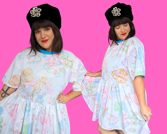 Handmade, Upcycled Carebears Bedsheet T-Shirt Dress Fits S-M-L-XL