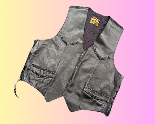 Vintage 1990's Genuine Leather Harley Owners Group Vest Size 2XL