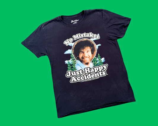 Y2K Bob Ross, No Mistakes Just Happy Accidents T-Shirt Size L
