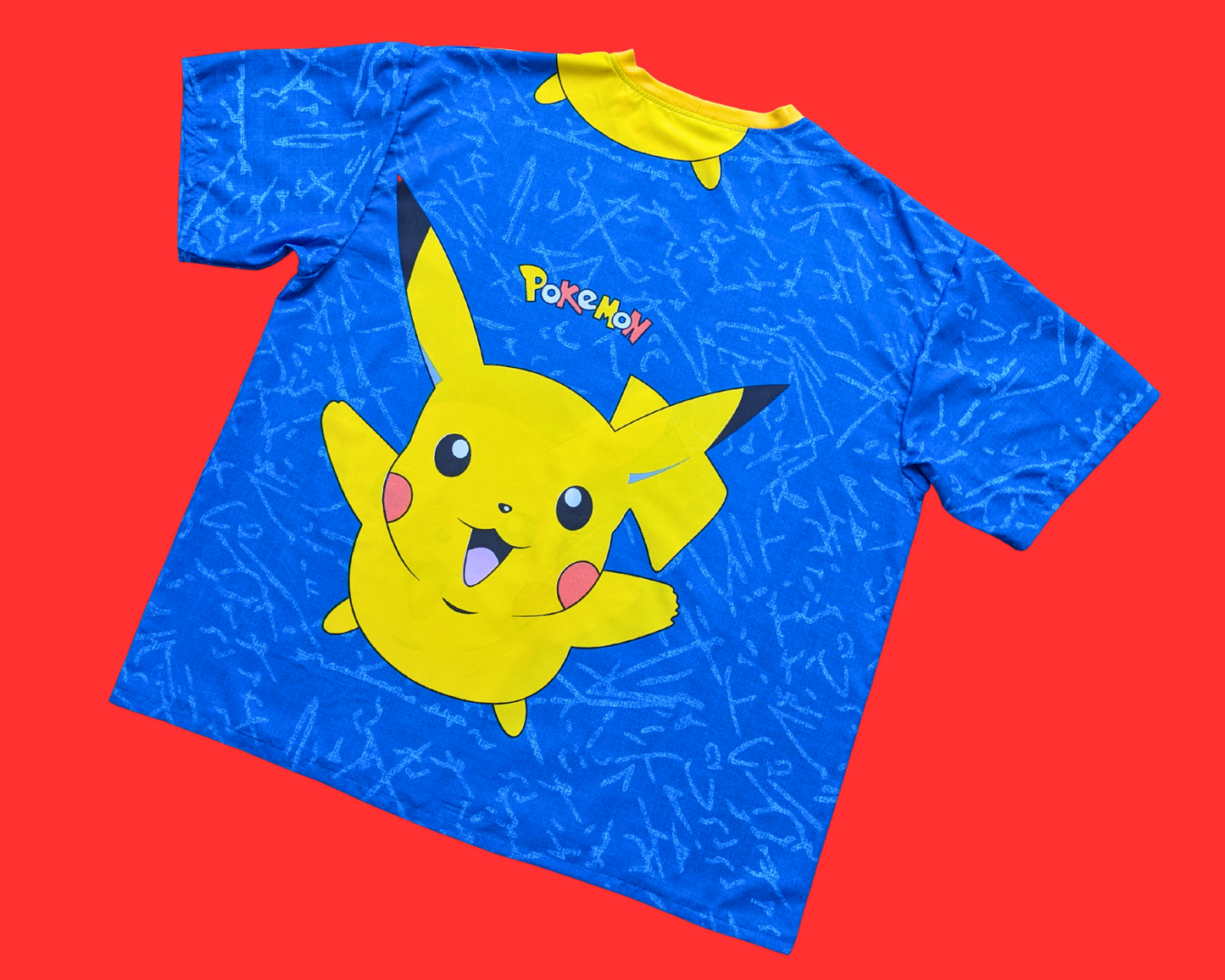 Handmade, Upcycled Blue Pokemon, Pikachu Bedsheet T-Shirt Oversized XL