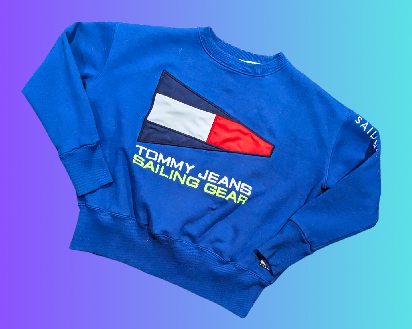 Y2K Tommy Hilfiger, Tommy Jeans Sailing Gear, Royal Blue Crewneck Size XS