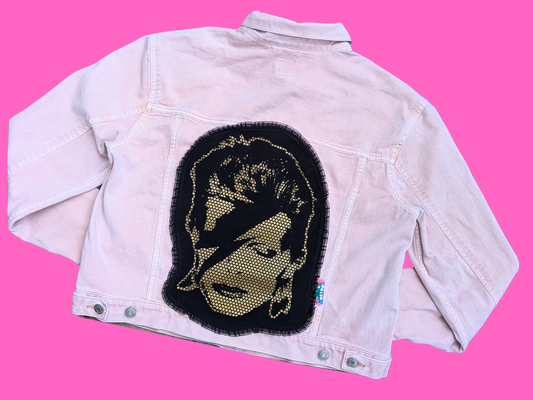 Handmade, Upcycled David Bowie Light Pink Jacket Size L