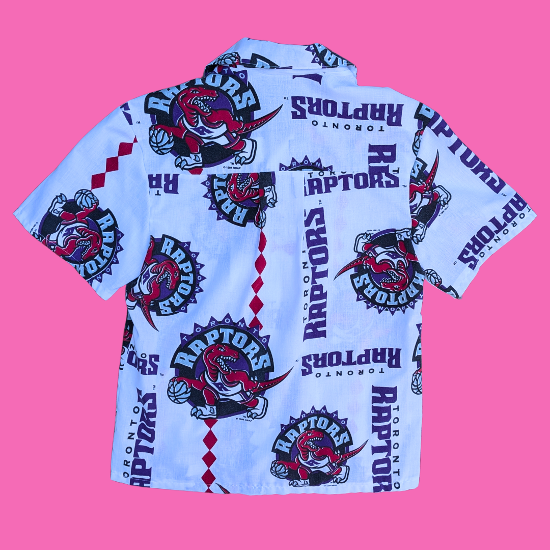 Handmade, Upcycled Toronto Raptors Bedsheet Button Down Shirt Size S