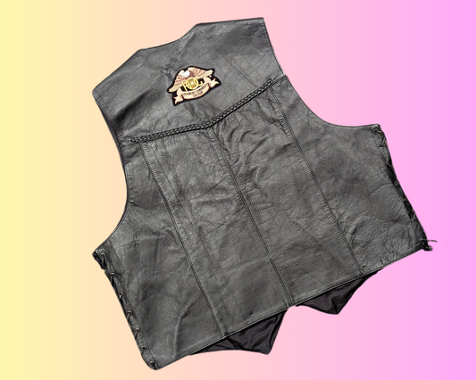 Vintage 1990's Genuine Leather Harley Owners Group Vest Size 2XL