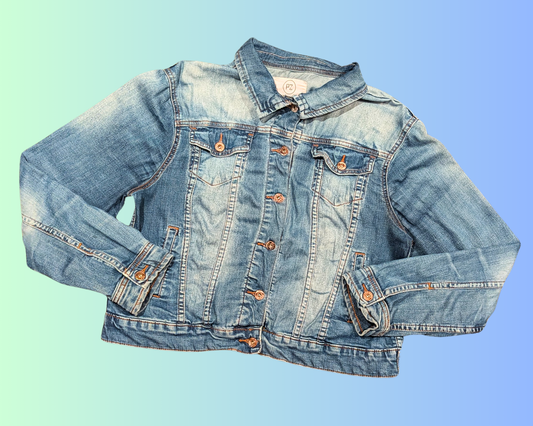 Veste en jean Marvin le Martien, fabriquée à la main et recyclée, taille L