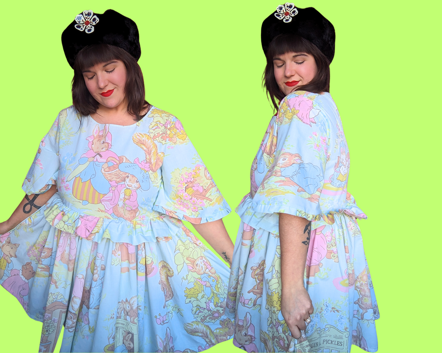 Handmade, Upcycled Beatrix Potter Characters Bedsheet Dress Size L