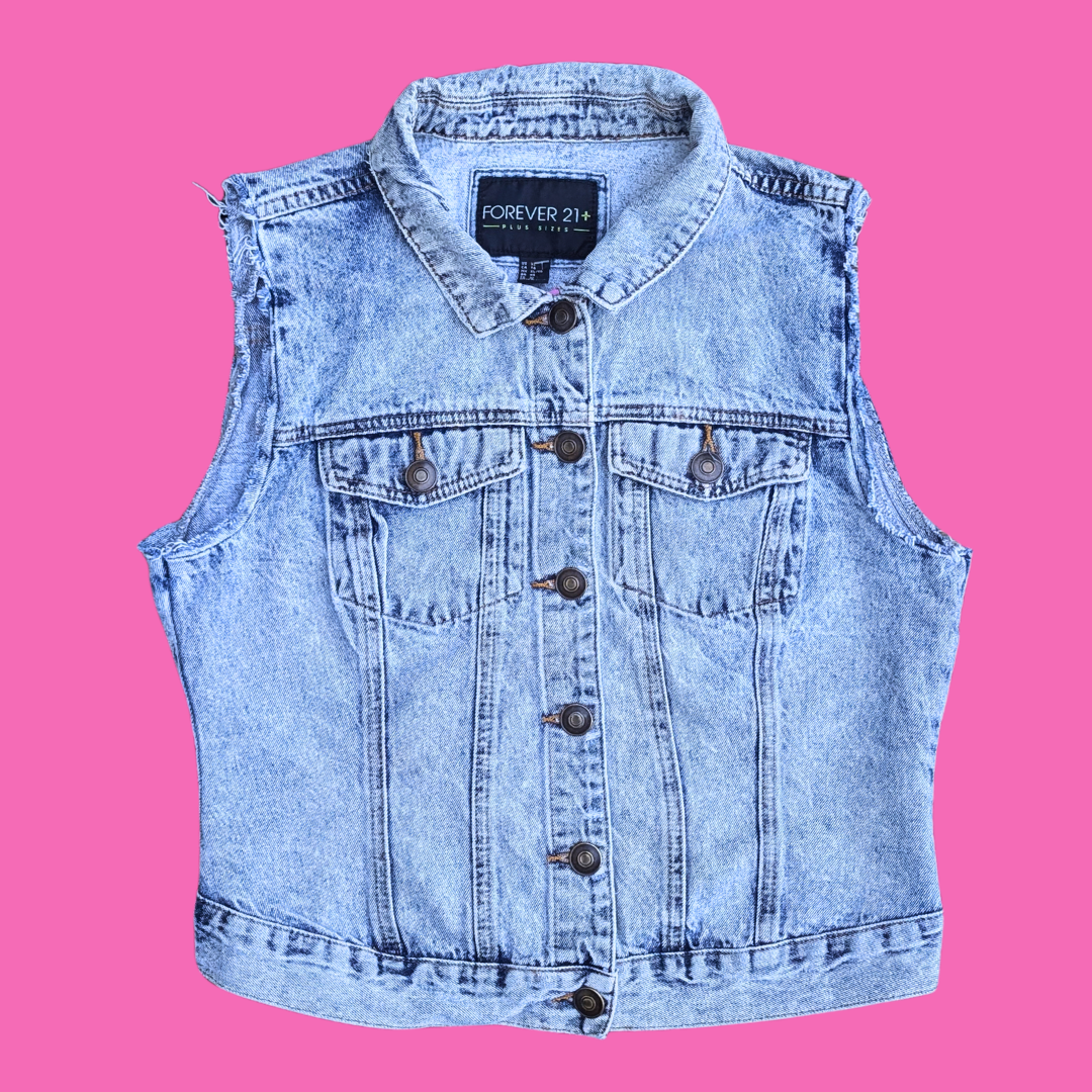 Bat Country ''Welcome to Gotham'' Upcycled T-Shirt Denim Sleeveless Jacket Size XL (Fits Smaller)