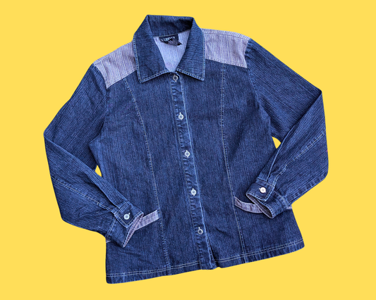 Veste en jean Pop-Art « Not Your Girl !!! » faite à la main et recyclée, taille US 14, XL