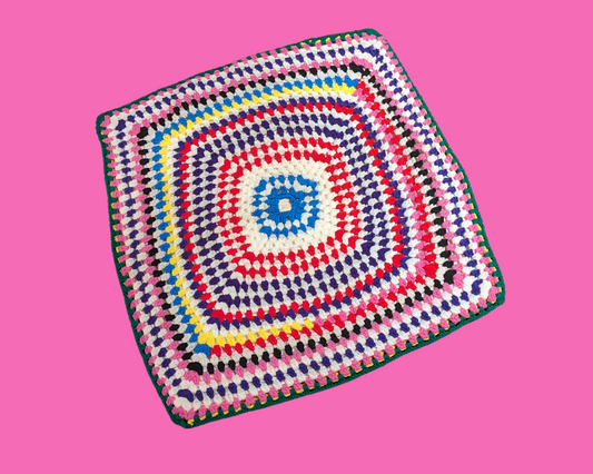 Vintage 1980's Rainbow, Synthetic Wool, Small Crochet Blanket