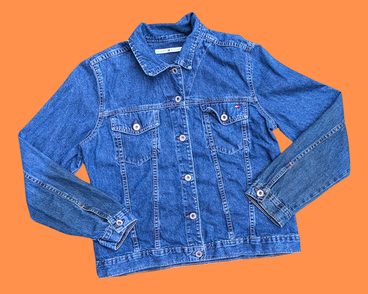 Handmade, Upcycled Back to the Future Light Denim Jacket Size L