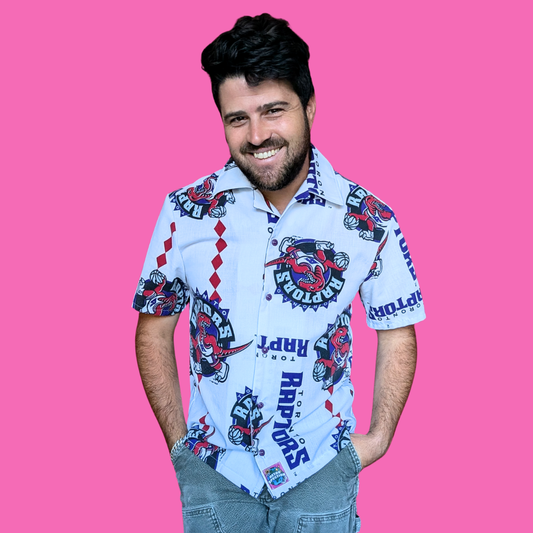 Handmade, Upcycled Toronto Raptors Bedsheet Button Down Shirt Size S