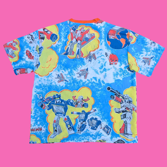 Handmade, Upcycled Transformers Bedsheet T-Shirt Oversized L-XL, Fitted 2XL