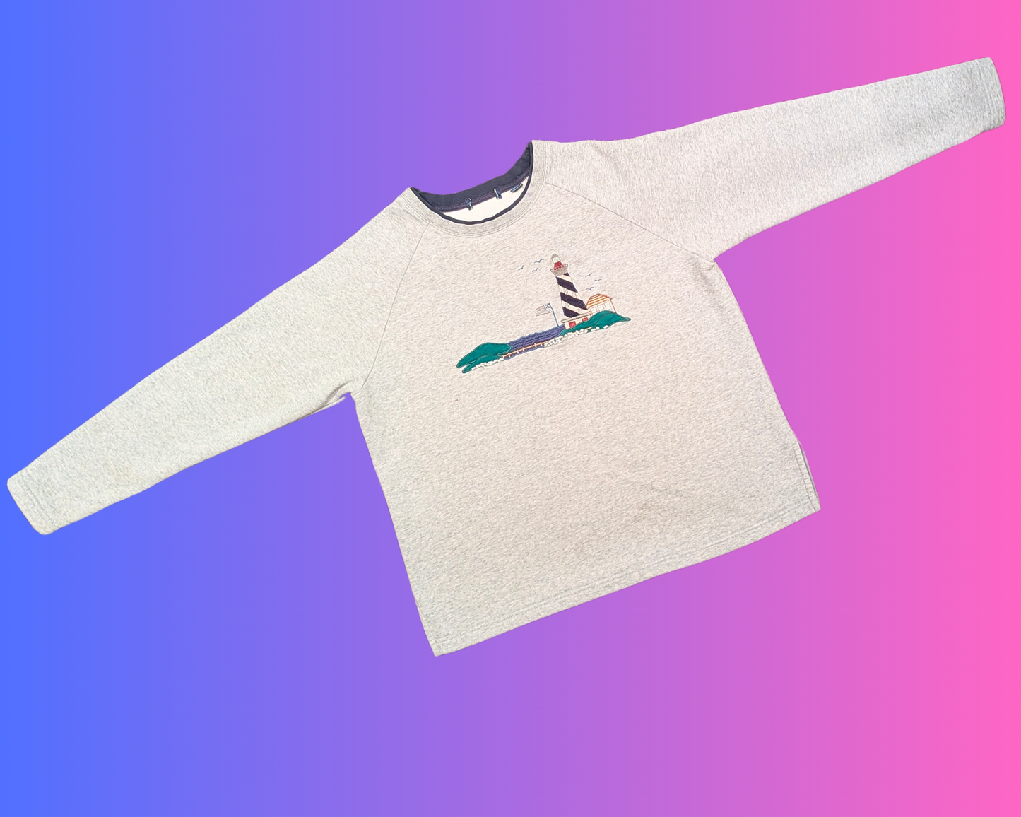 Vintage 1990's Grey, Beach and Lighthouse Embroidery Crewneck Size M for Women