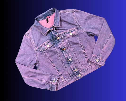 Handmade, Upcycled Kermit the Frog, The Muppets Purple Denim Jacket Size S