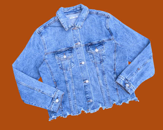 Handmade, Upcycled Jim Morrison, Iggy Pop Denim Jacket Size L