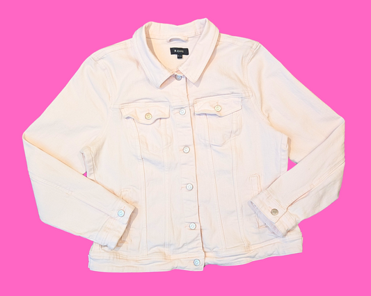 Veste en jean rose clair faite à la main et recyclée, taille XL