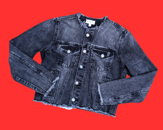 Handmade, Upcycled Cheechy Chong's Up in Smoke Since 1978 Black Denim Jacket Size S