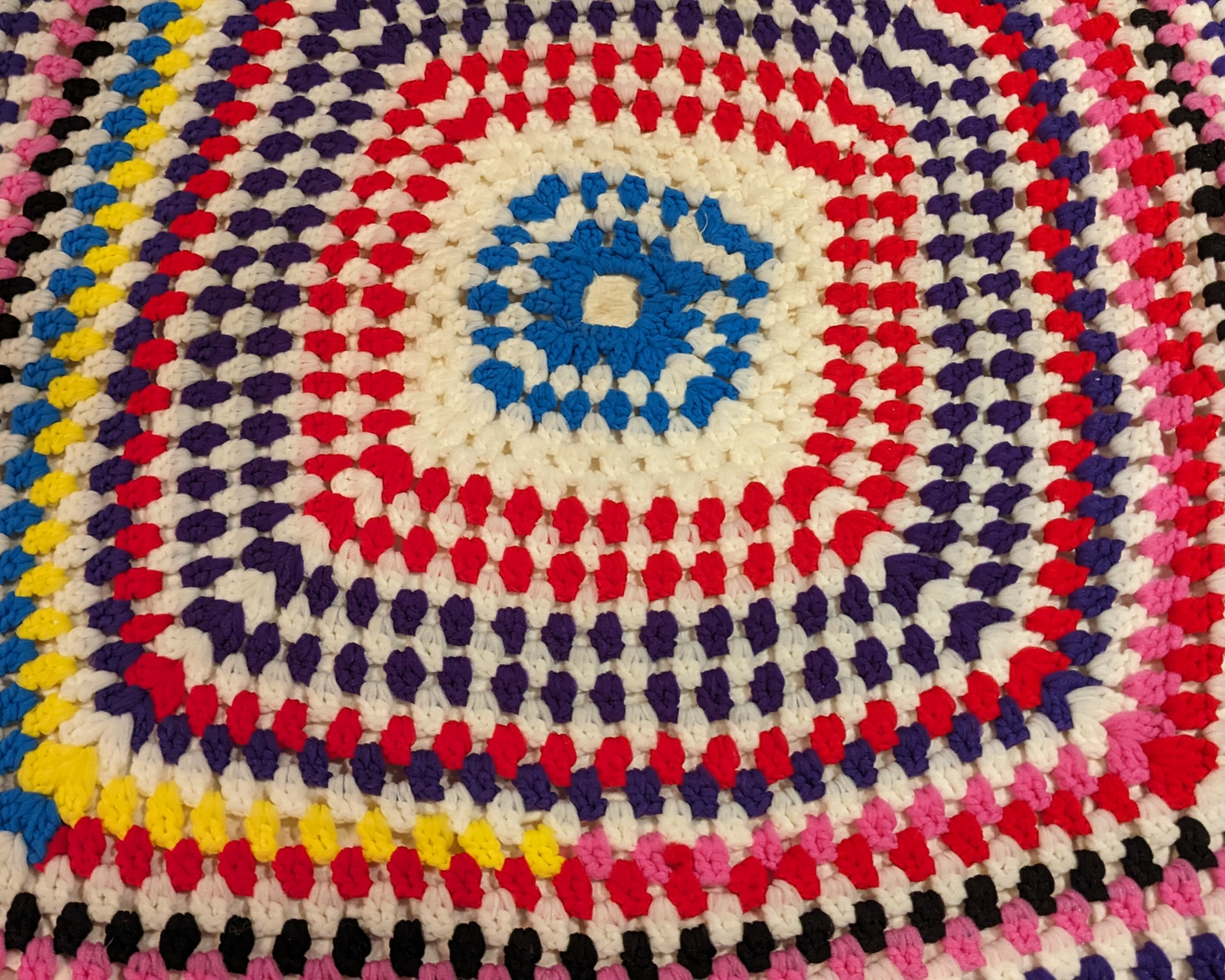 Vintage 1980's Rainbow, Synthetic Wool, Small Crochet Blanket