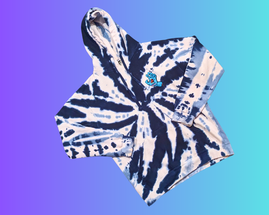 Y2K Blue and White Tie Dye Santa Cruz Hoodie by Original Santa Cruz Size S