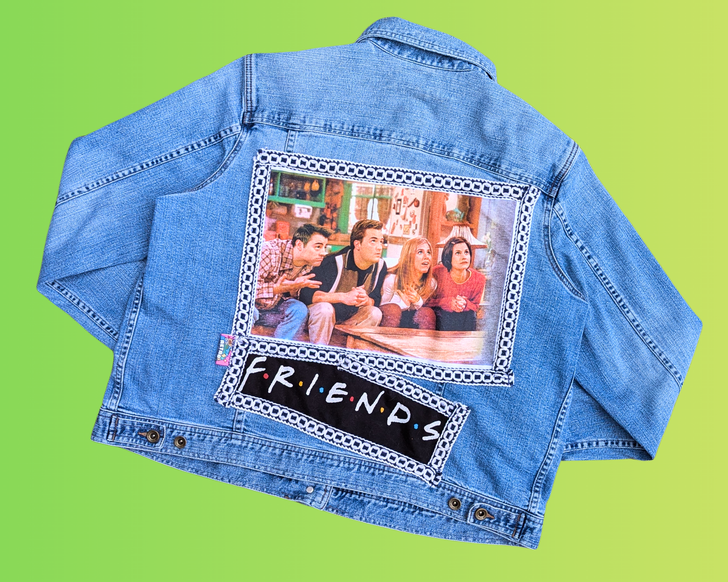 Handmade, Upcycled Friends Denim Jacket Size XL