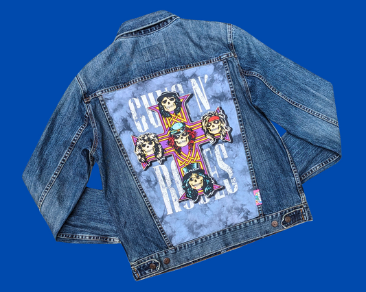 Handmade, Upcycled Guns N' Roses Denim Jacket Size M