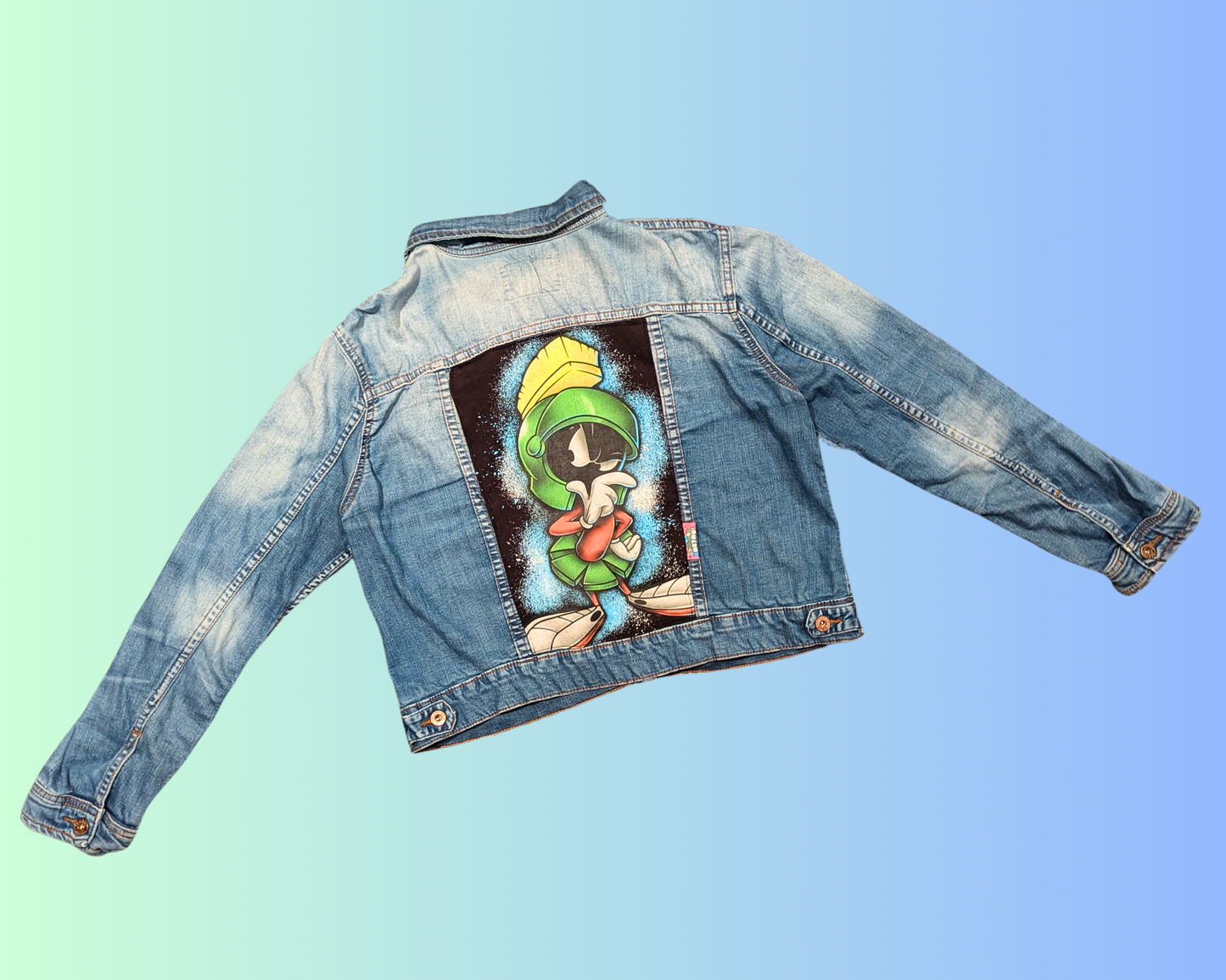Veste en jean Marvin le Martien, fabriquée à la main et recyclée, taille L