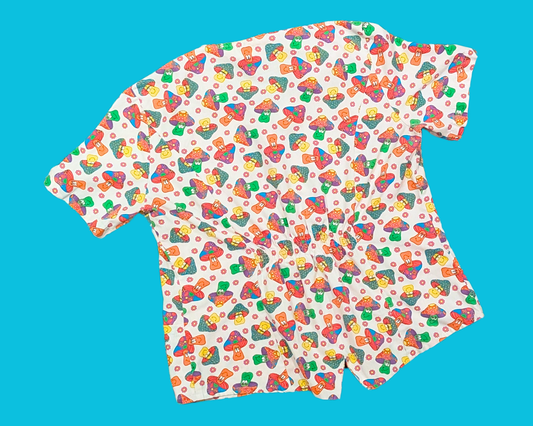 Chemisier à manches courtes à motifs champignons arc-en-ciel Y2K Groovy, taille M