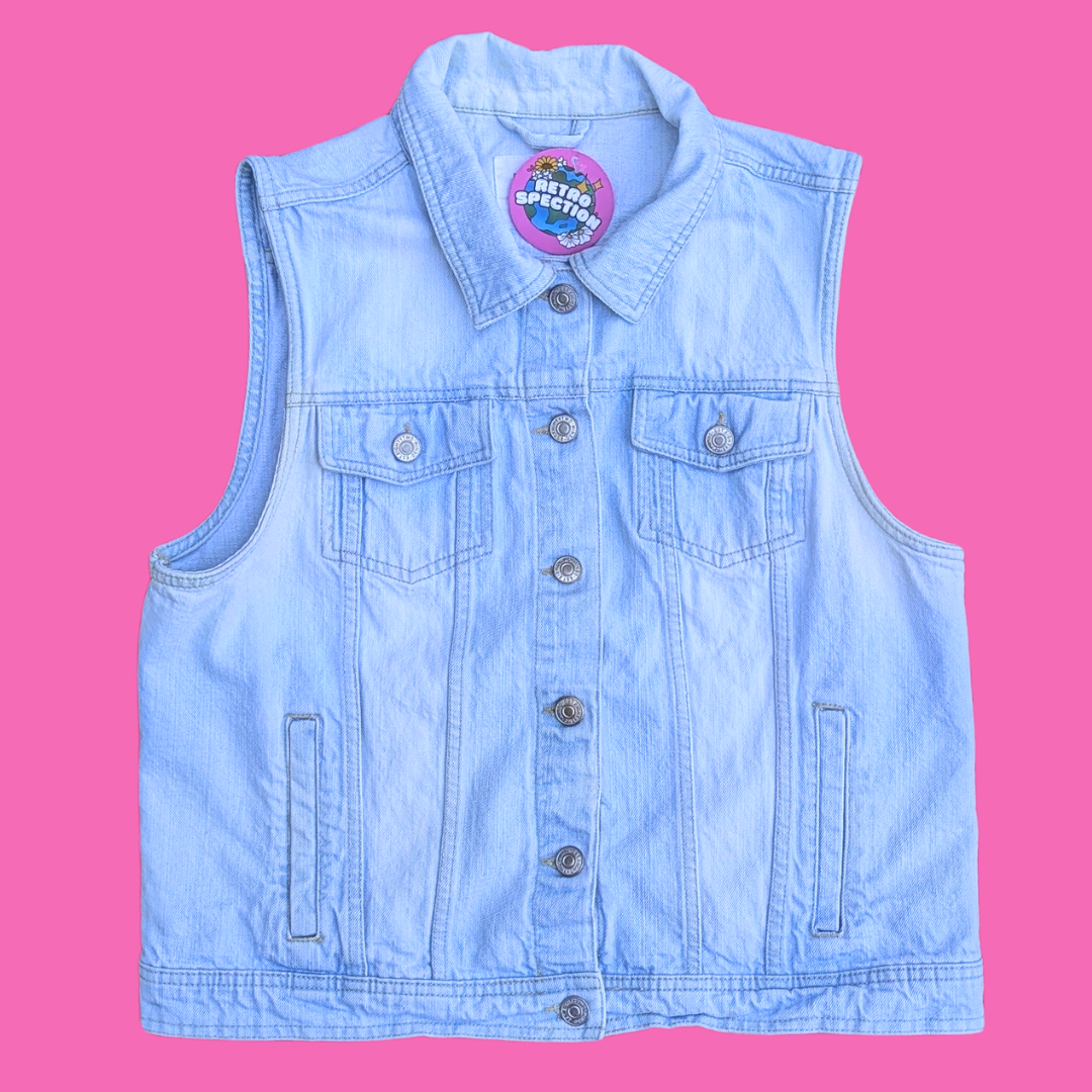 Bart Simpson Upcycled T-Shirt Denim Sleeveless Jacket Size XL (Fits Smaller)