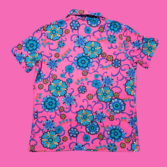 Vintage 1960's Groovy, Pink Polyester Top Size L