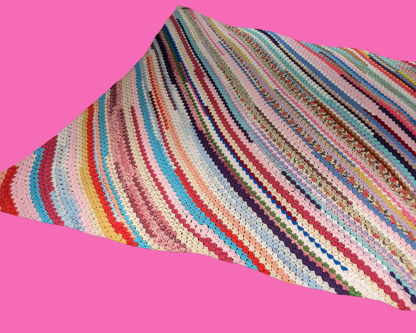 Vintage 1960's Rainbow, Wool Crochet Blanket