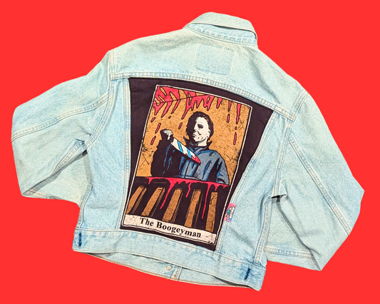 Handmade, Upcycled Halloween's Michael Myers The Boogeyman Levis Denim Jacket Size S