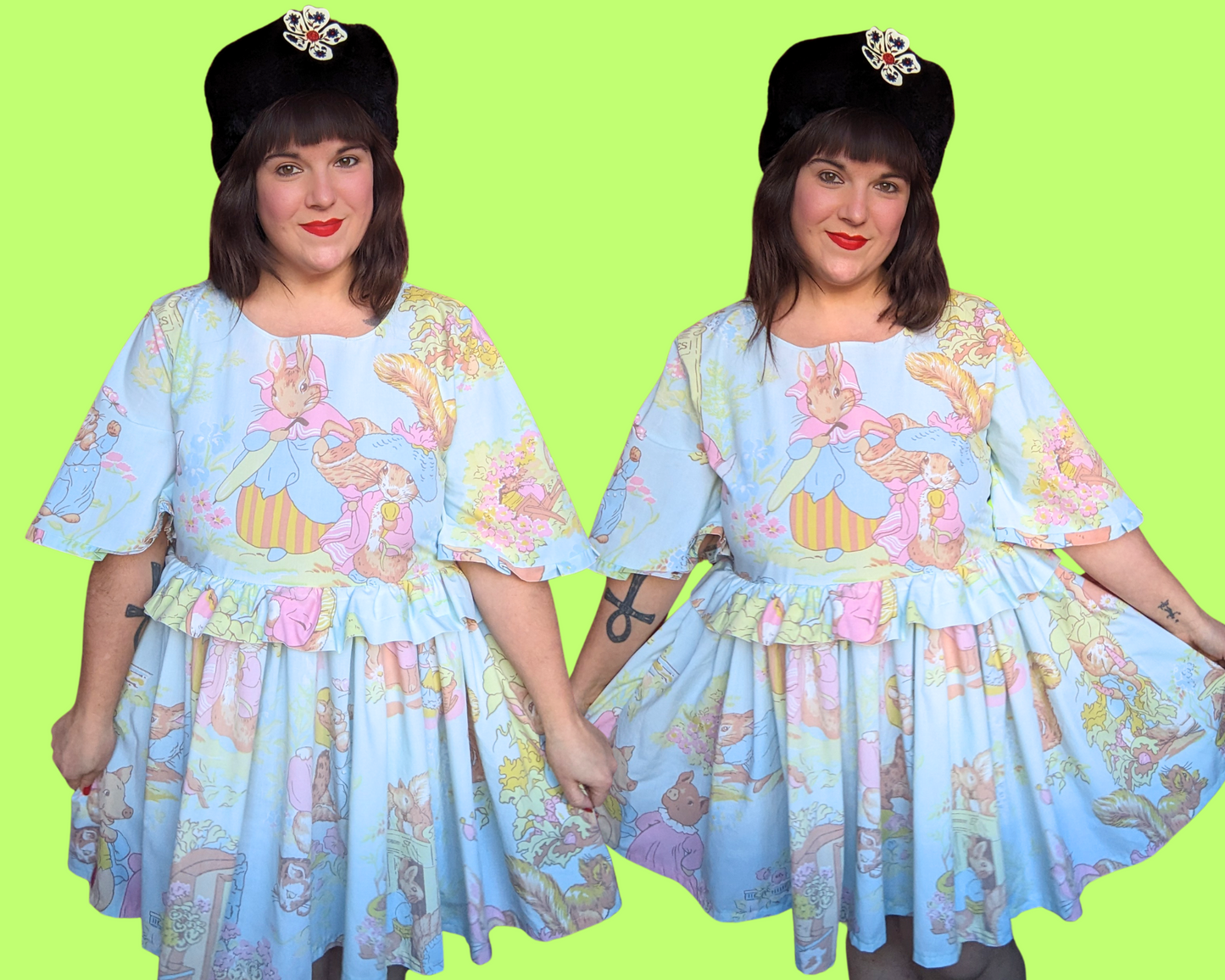 Handmade, Upcycled Beatrix Potter Characters Bedsheet Dress Size L