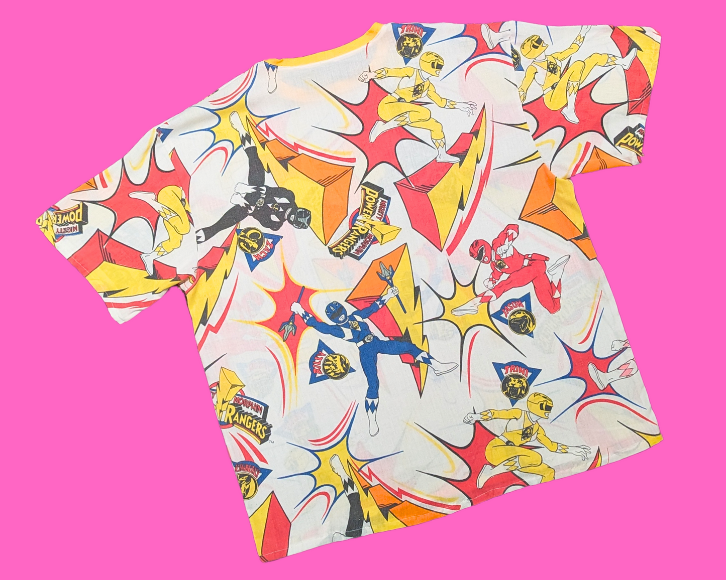 Handmade, Upcycled Vintage 1990's Power Rangers Bedsheet T-Shirt Oversized XL