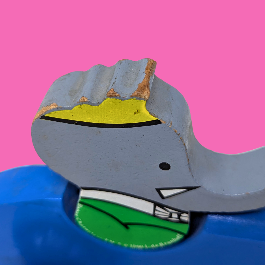 Jouet Babar à roulettes en bois vintage des années 1990, fabriqué en France