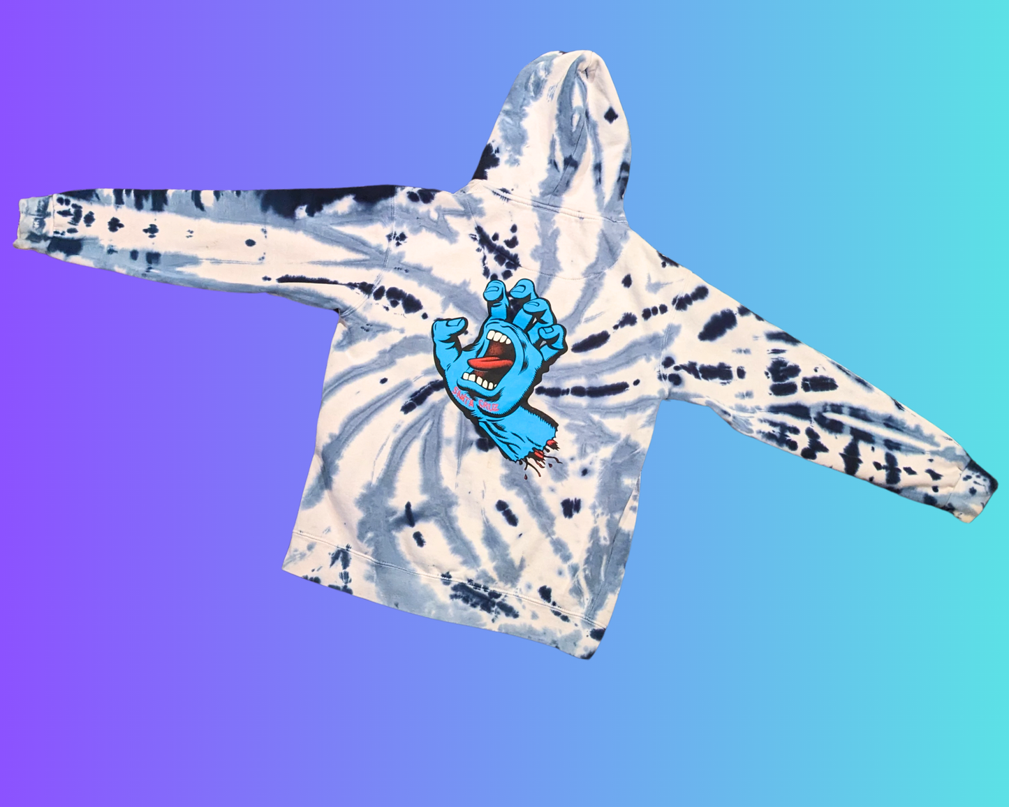 Y2K Blue and White Tie Dye Santa Cruz Hoodie by Original Santa Cruz Size S
