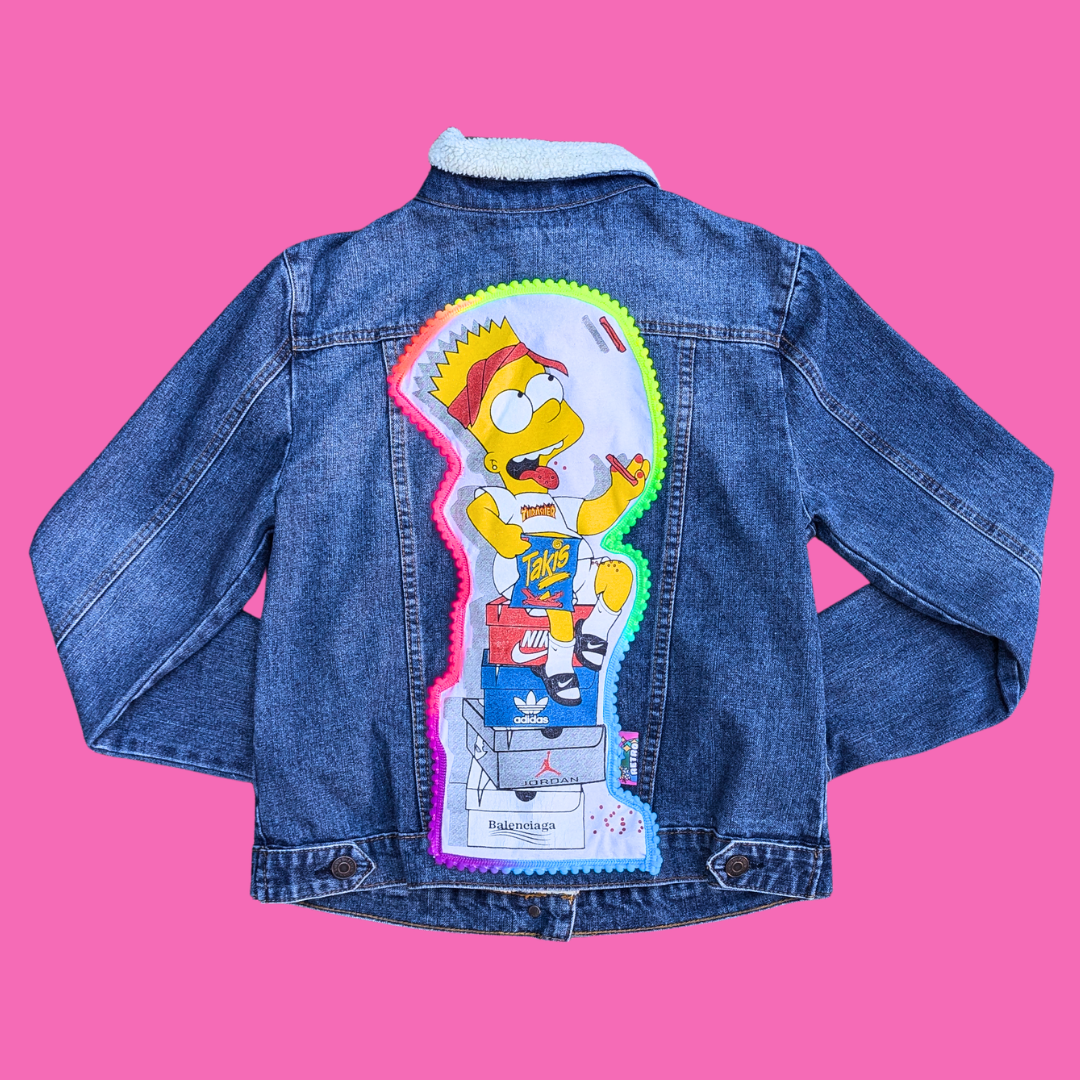 Bart Simpson Upcycled T-Shirt Denim Jacket Size L for Women