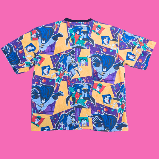 Handmade, Upcycled Batman Bedsheet T-Shirt Oversized L-XL, Fitted 2XL
