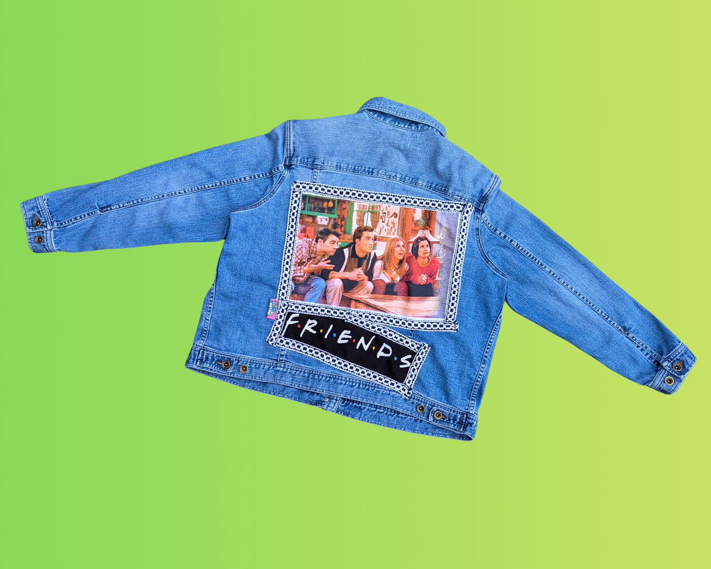 Handmade, Upcycled Friends Denim Jacket Size XL