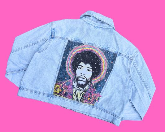 Handmade, Upcycled Jimi Hendrix Denim Jacket Size XL