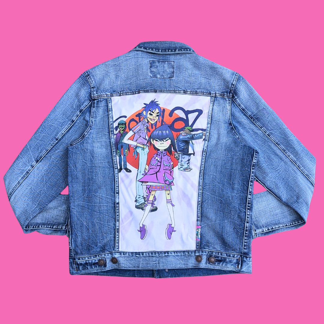 Gorillaz Upcycled T-Shirt Denim Jacket Size L