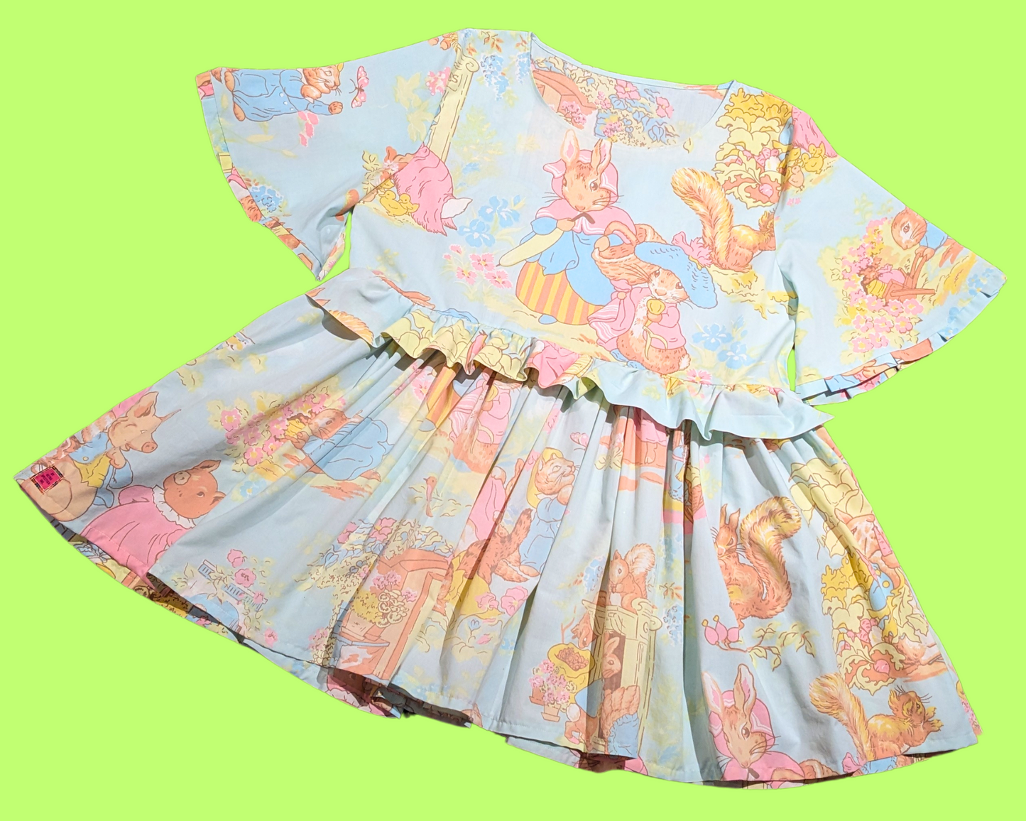 Handmade, Upcycled Beatrix Potter Characters Bedsheet Dress Size L