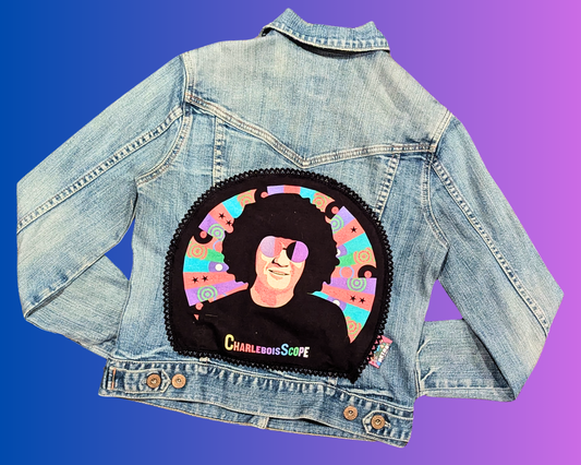Veste en jean CharleboisScope, fabriquée à la main et recyclée, taille XS