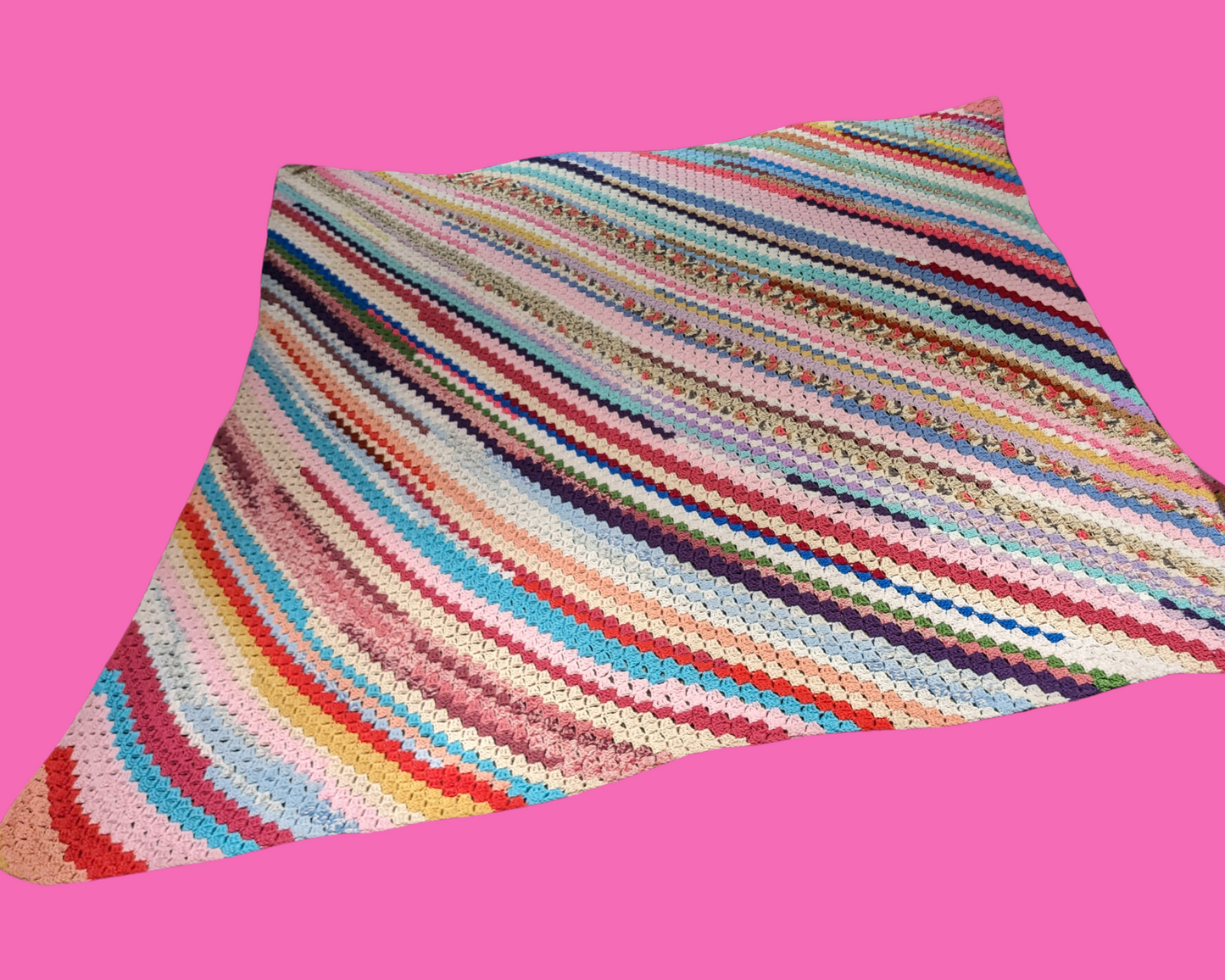 Vintage 1960's Rainbow, Wool Crochet Blanket