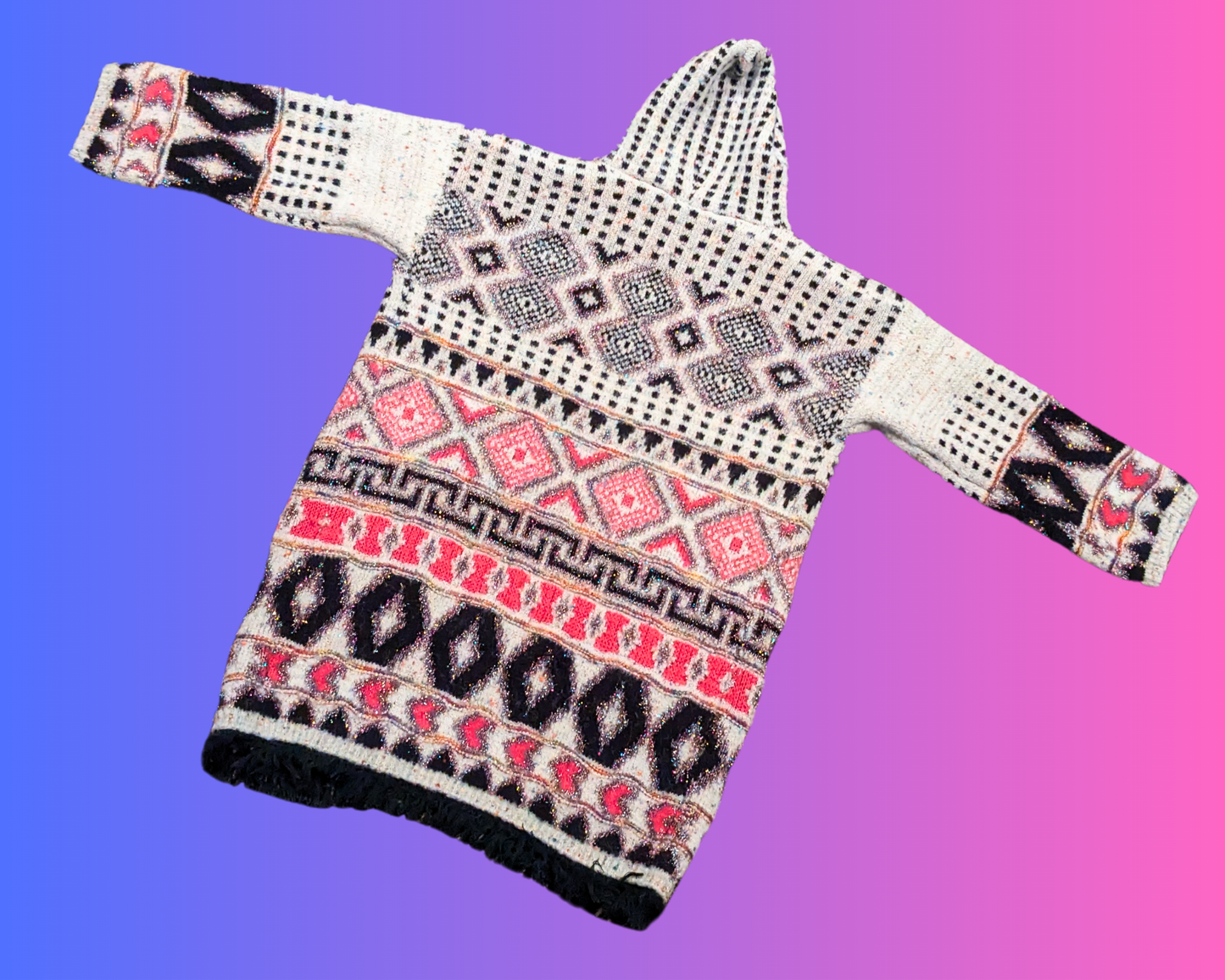 Y2K Long, Funky and Fuzzy Hoodie, Open Cardigan by Katherine Barclay Montréal Size M