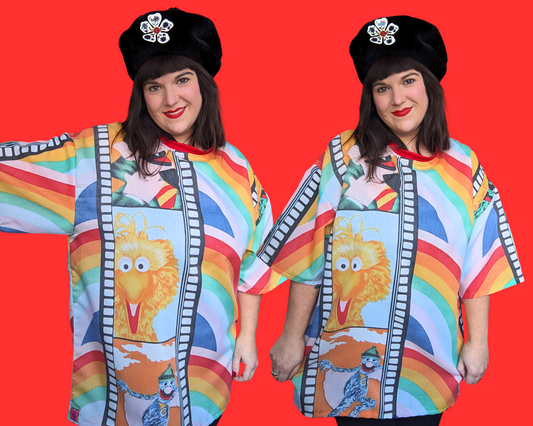 T-shirt surdimensionné Sesame Street fait main et recyclé, taille L