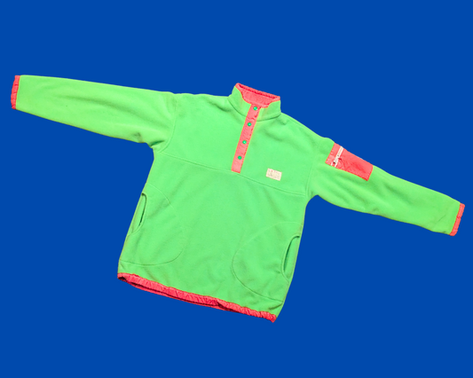 Polaire duveteuse vintage des années 1990 vert fluo et rose, taille L