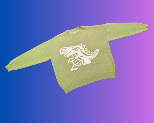Y2K Dinosaur Green Sweater Size M
