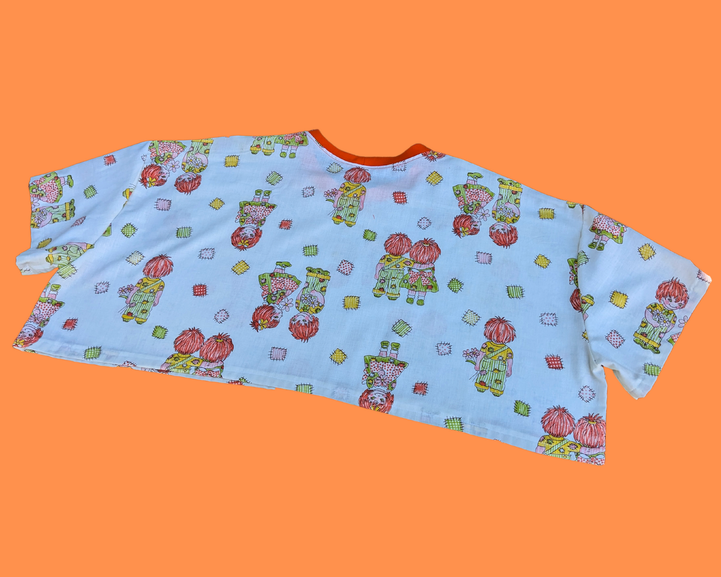 Handmade, Upcycled Creepy Orange Hair Dolls Bedsheet Crop Top Size 2XL